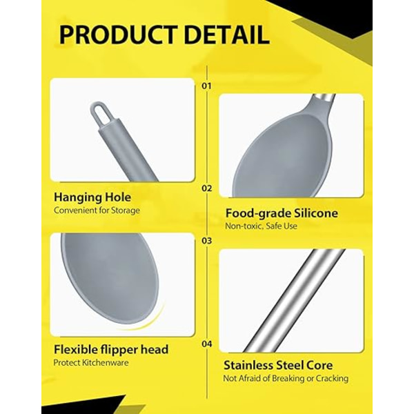 Set med 1 silikonslevar, solida slevar med slits, non-stick BPA-fria värmebeständiga köksredskap för soppa, servering, avrinning, omrörning