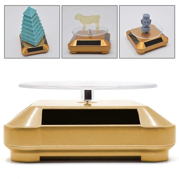 Solar Display Stand Dreieskive, Batteri Dobbel Brukt Roterende Display Gold
