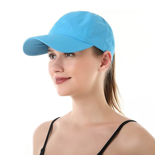Dame Ponytail Baseball Cap, Justerbar Åndbar Kryds Mesh Hurtigtørrende Messy High Bun Ponycap Hat BLUE