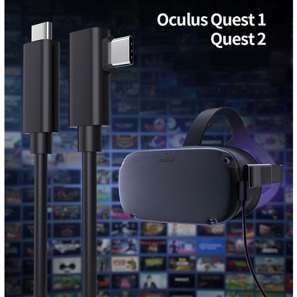 Virtual Reality Headset-kabel kompatibel med Oculus/meta Quest 2/1 och Pc/steam Vr Long USB 3.0 till USB C-kabel CtoC Black 5m