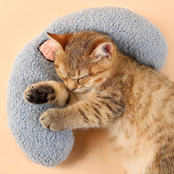 Lille Pude til Katte, Ultra Blød Fluffy Kæledyrs Beroligende Legetøj Halv Donut Cuddler til Ledlindring Søvnforbedring Maskinvaskbar