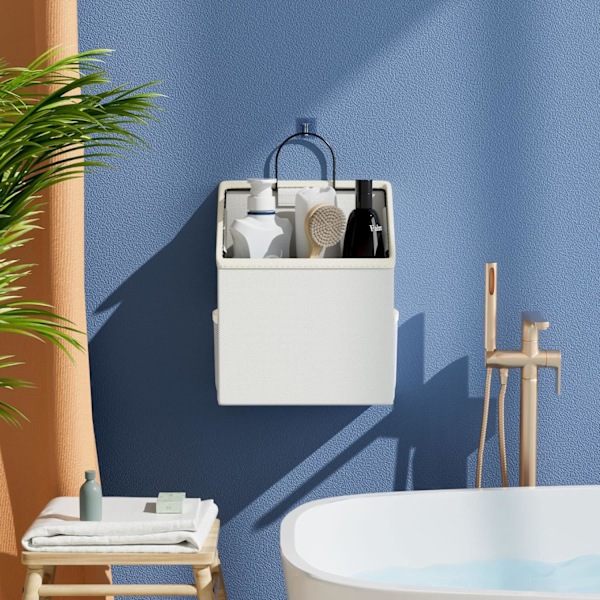 (Vit) 2-pack Väggmonterad Förvaringsväska med Självhäftande Krok, Hängande Förvaring för Fickor, Badrum Sovsal Organizer Väska, Linne Bomull Organizer Box