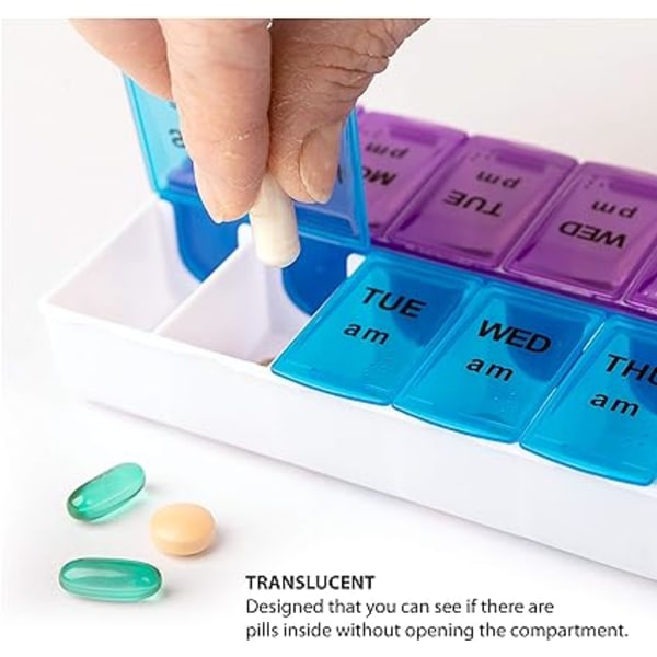 2-pack - Pill Organizer case, 7 dagliga fack, AM PM Slot, Veckodosbehållare, Medicinhållare, Pills Medicine Dispenser, Vitamin, Suppleme