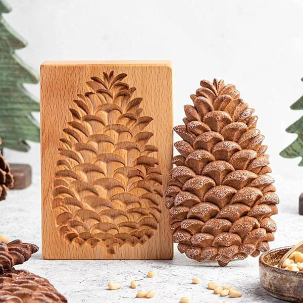 Bageform i træ, bærbar kageform, rosekage, træ, honningkager, mørdej Pine cones