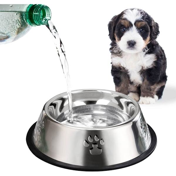 Sæt med 2 S-18 cm Hundeskåle i Rustfrit Stål, Katteskål Hundefoderskål med Skridsikre Gummibaser, Små Dyreskåle og Vandskåle