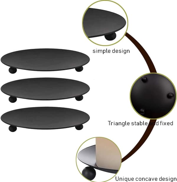 4 STK Metal Lysplader Jern Lysplade Metal Lysplade Sort Holder Jern Lysplade til Spa Lys, Bryllupspynt til Stue (Sort