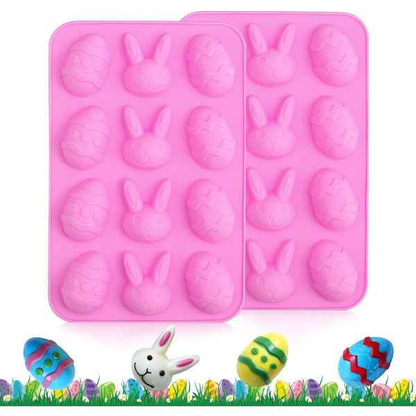 Påskeæg Chokoladeform, 2 STK Silikone Påskeæg Form, 3D Silikone Bage Chokoladeform Pink