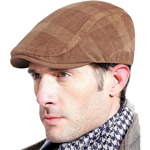 Vintage PU platt läderkeps justerbar keps höst och vinter mörk khaki herrkeps