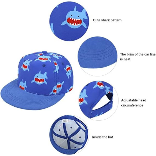 Justerbar Baseballkeps för Barn (Blå Haj, för 1 - 2 år), Solhatt Utomhus Sommarhatt Sportkeps, Pojke och Flicka