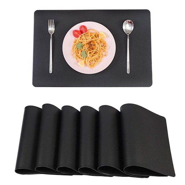 Svart set med 6 placemats, 6 stycken PVC placemats (41 x 31CM), halkfria tvättbara värmebeständiga