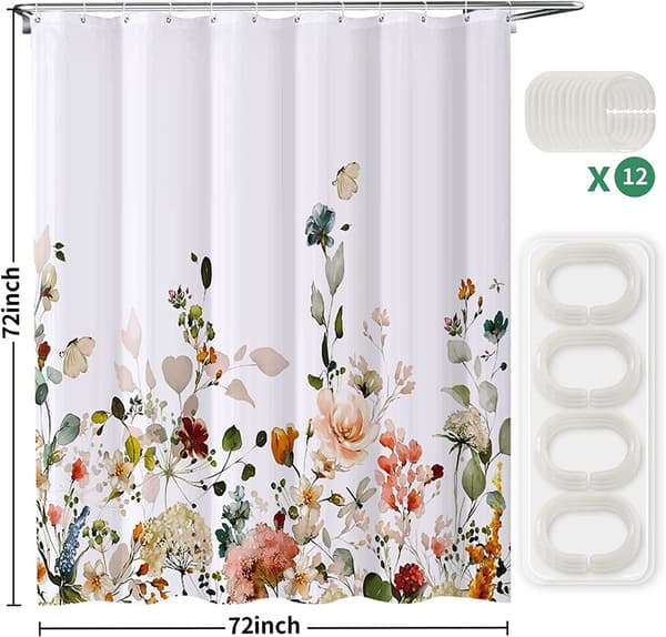 Duschdraperi vit enkel växt blomma duschdraperi badrum polyester dekorativ våt och torr skiljevägg gardin badrum 180*180cm