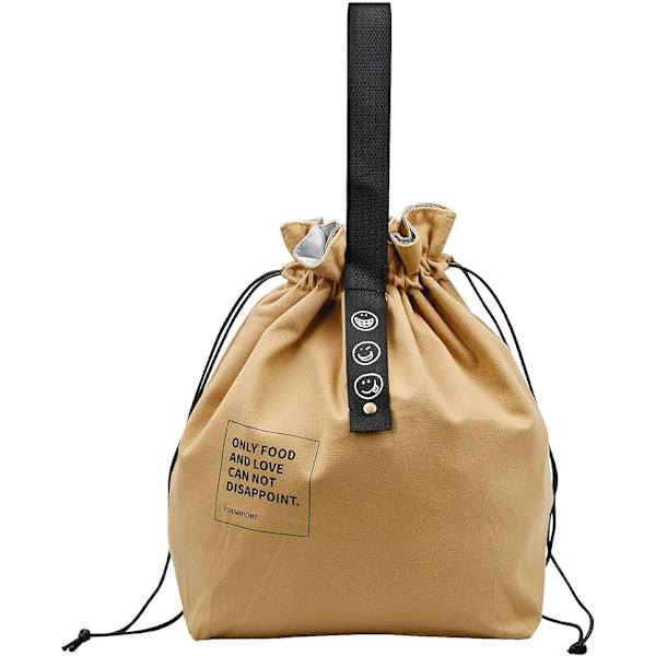 Eristetty lounaskassi (Khaki), puuvillainen lounaskassi 30*21cm, kannettava lounaskassi, kokoontaitettava kassi, uudelleenkäytettävä ostoskassi matkustamiseen, piknikille, retkeilyyn