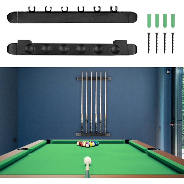 Køholder for biljardkø, 6 deler veggmontert køstativ, egnet for biljardklubber, barer, snookerspill