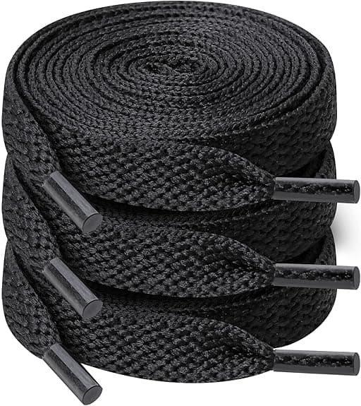 3 par snørebånd, 8 mm brede flade snørebånd, til sneakers, løb, voksne, børn, sorte