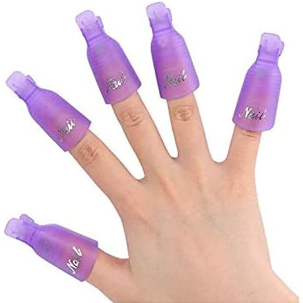 Nagellackborttagningsklämmor Set om 10 (lila), cap för nagelskydd, manikyr akryl nagellindningsverktyg