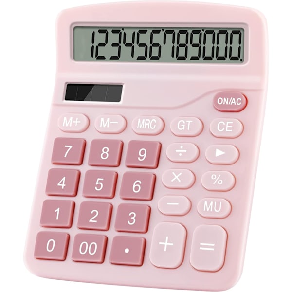 (Pink) Stor 12-cifret Dual Powered Basis Skrivebordslommeregner, Solar og Batteri Dual Powered Basis Skrivebord, Skole, Hjem og Virksomhed