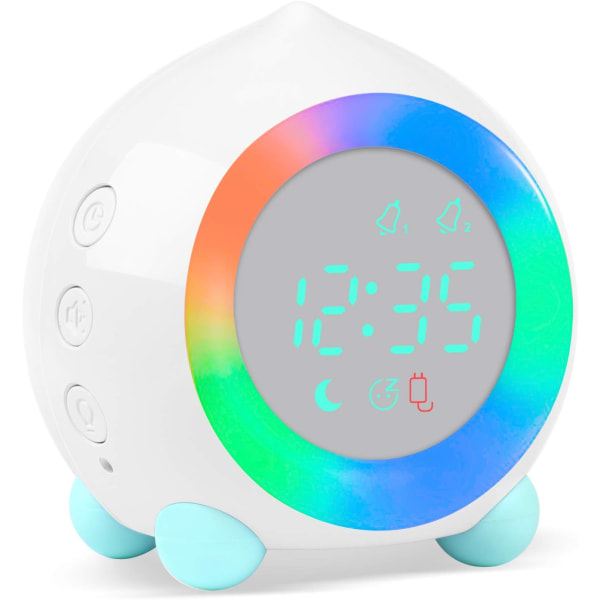 LED digital väckarklocka för barn - Nattlampa för flickor - Dag - Natt för pojkar - Justerbar volym - Snooze - USB-laddningsbar väckarklocka vit
