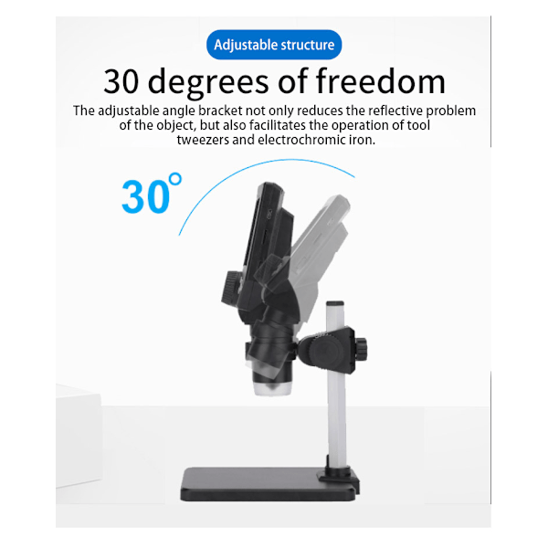 Digitalt mikroskop 4,3 tum HD 1000X 10MP kamera 8 LED-lampor USB professionellt bärbart elektroniskt mikroskop för klockreparation (64G SD-kort, Windows och