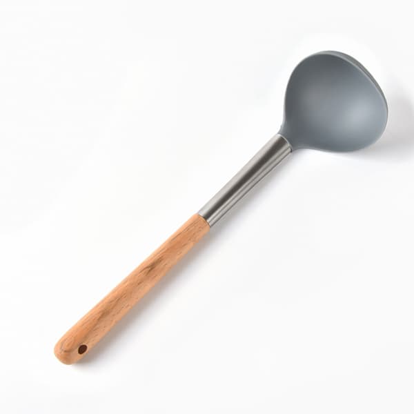 Silikonmatlagningsskedset med 3 delar, Non-Stick-matlagningsredskap, Idealisk för att blanda och servera soppor (Grå)