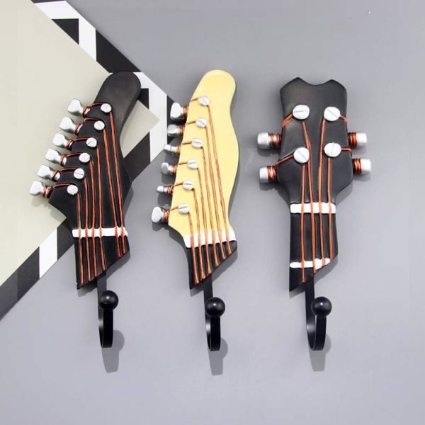 Veggkroker - Kroker for hjemmesoverom, dekorative gitarformede kroker og kleshengere for hatter, jakker, klær, 3 stk