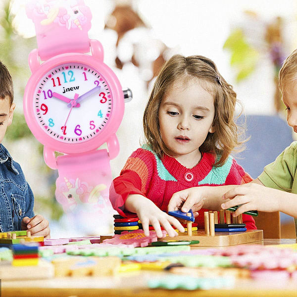 Unicorn Klocka för Barn (Rosa), Flickklocka Vattentät 3D Söt Tecknad Leksak Analog Silikonarmbandsur Barnklocka Present för 3-11 År Flickor