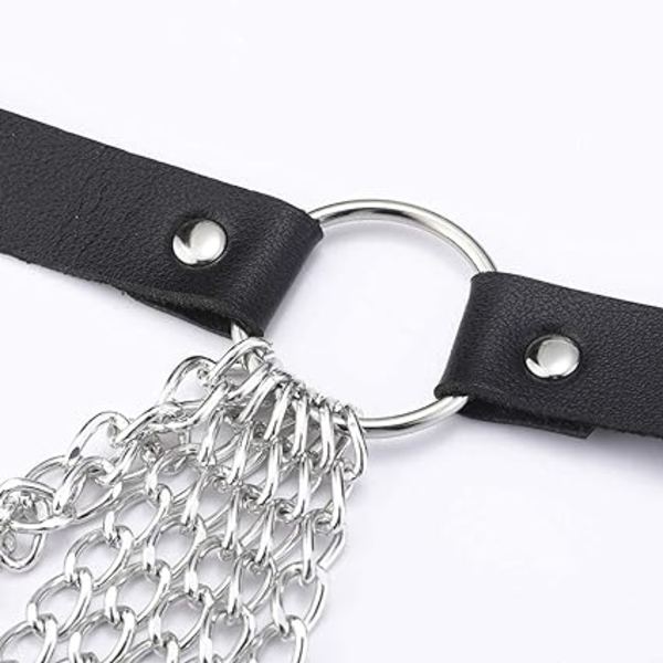 Punk Svart Midjekedja Bälte Läder Lager På Lager Mage Kroppskedjor Rave Kropps Smycken Accessoarer för Kvinnor och Flickor