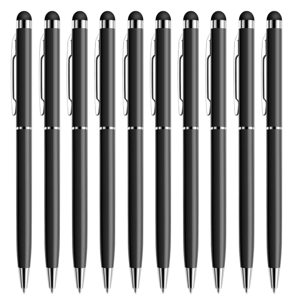 Stylus Penn, 10 Pakning Universal Kapasitiv 2 I 1 Uttrekkbar Kulepenn Og Stylus Berøringsskjerm Blyant BLACK