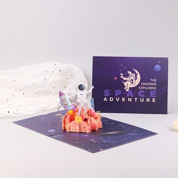 Syntymäpäiväkortti lahjaksi lapsillesi, ystävillesi ja rakastajillesi, 3D Pop Up -onnittelukortti avaruus ja astronautti