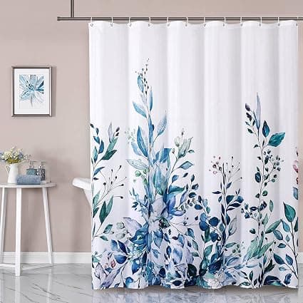 180*180 Blommig Duschdraperi med Anti-Mögelsvamp, Viktad Fåll, Tvättbar, Polyestertyg Badrumstillbehör, Bladmönster Boho Duschdraperier