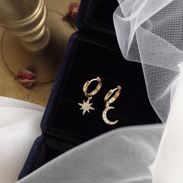 Kvinnors silverörhängen (guld), charmig kristall asymmetrisk snöflinga halvmåne hänge minismycken, utsökt och moderiktig födelsedagspresent