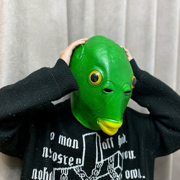 Fiskehovedbeklædning, Grøn Fiske Mand Hovedbeklædning [Solbriller + Guldkæde], Kæledyr Hovedbeklædning Kostume Tilbehør til Halloween, Jul, Karneval, Maskerade.