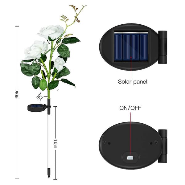 Solcellehavelamper udendørs, 2 stk. havelamper med 6 rosenblomster, solcelle rosenlamper til blomsterbed WHITE