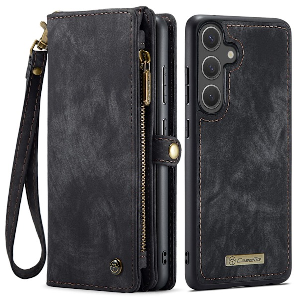 Samsung S25  CaseMe Plånbok Magnet Läder Dark Smoke Svart aska