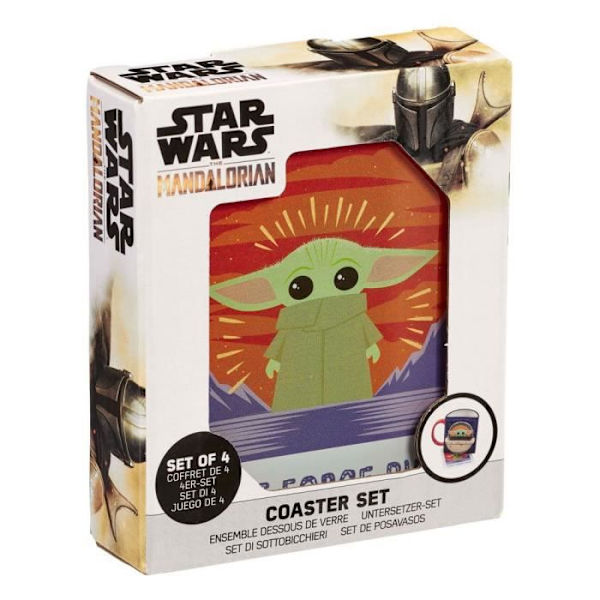 Coasters - Star Wars - The Mandalorian - Pakke med 4 - Officielt licenseret - Grøn farve