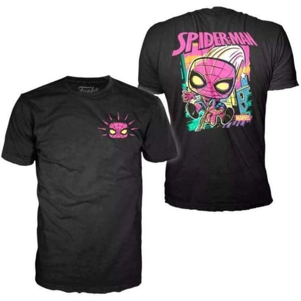 Funko pop! & T.Shirt (voksen) Størrelse M: Marvel - Spider-Man (Sort lys) Svart