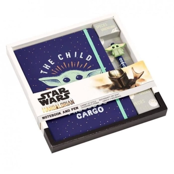 Notesbog og pen - Star Wars - The Mandalorian - Sort - A5 - Blandet Blå