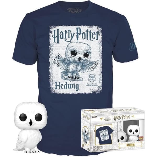 Funko pop! & T.Shirt M (voksen): Harry Potter - Hedwig Vit