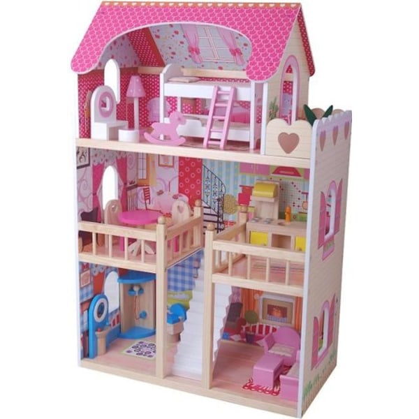 Dollhouse puinen asuinhuvila kalusteineen