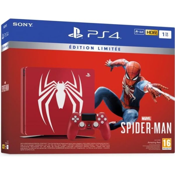 PS4 Slim 1TB Limited Edition -konsoli Red Marvelin Spider-Man Design + Marvel's Spider-Man - virallinen PlayStation