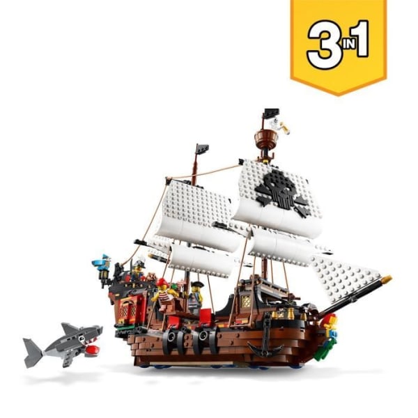 LEGO® Creator 3-i-1 31109 Piratskepp, Leksak, Havsdjursfigur, Hajleksak, Skelettfigur, Barn 9 år gamla