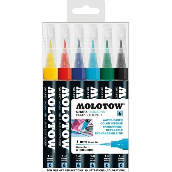 6 kpl Molotow Grafx Aqua -mustemerkkien sarja