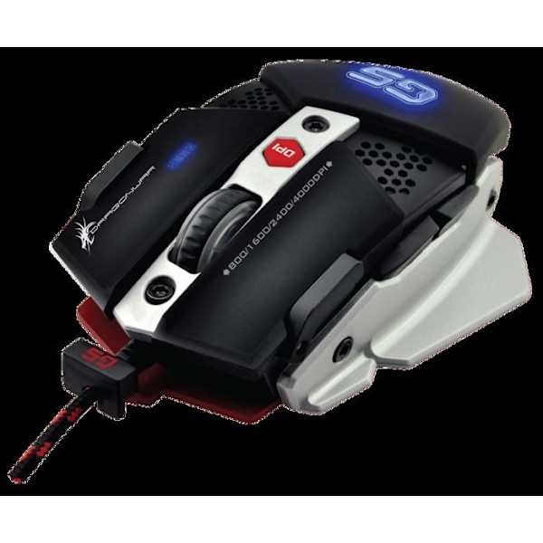 DragonWar Warlord - Souris Gaming Ambidextre Sort og Grå Flettet (1,8 meter) RGB baggrundsbelysning - USB 3.0/2.0 med 8 Färg