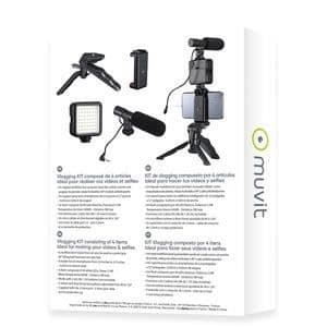 Tripod - MUVIT - LED - Indbygget mikrofon - Smartphoneholder - Sort farve Svart