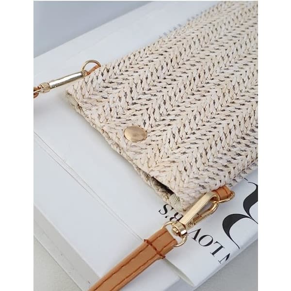 Ocean Crossbody-väskor (vit), casual vävd halmväska för kvinnor