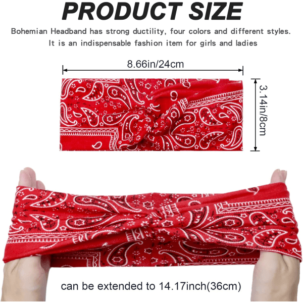 Set med 4 hårband för kvinnor Boho Floal Style Criss Cross Head W,ZQKLA