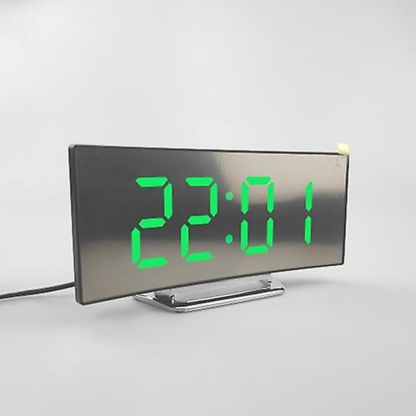 6507 Kaareva suuri näyttö elektroninen kello led-peili hiljainen herätyskello (vihreä)