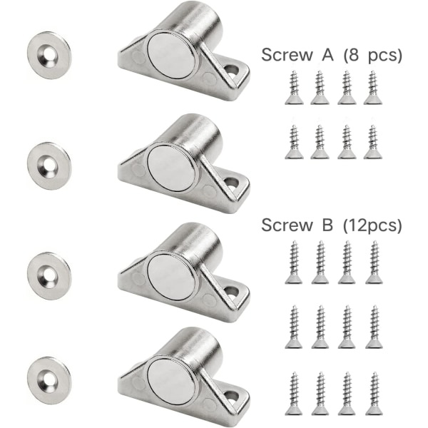 Magnetisk låsmagnet skåpdörr 4 st silver magnetiska lås med skruvar magnetiskt lås, för skjutdörr lådor fönster magnetiserat skåp