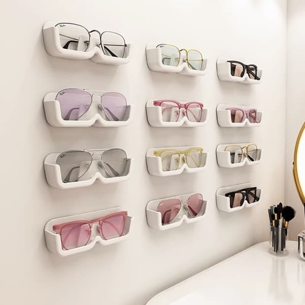 Veggmontert Brilleoppbevaringsboks Solbriller Organizer Stativ Glass Grey
