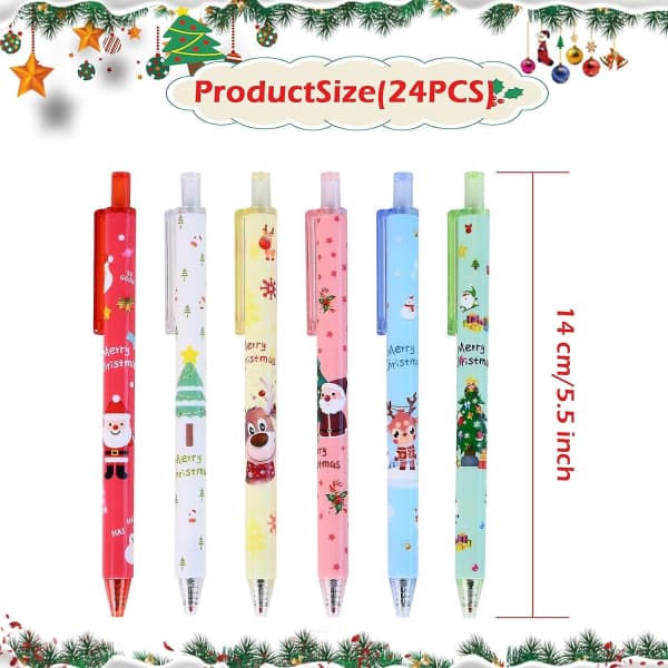 24-pack julpennor, julkulapennor, tecknade tomte älg, set, julklapp adventskalender 2023