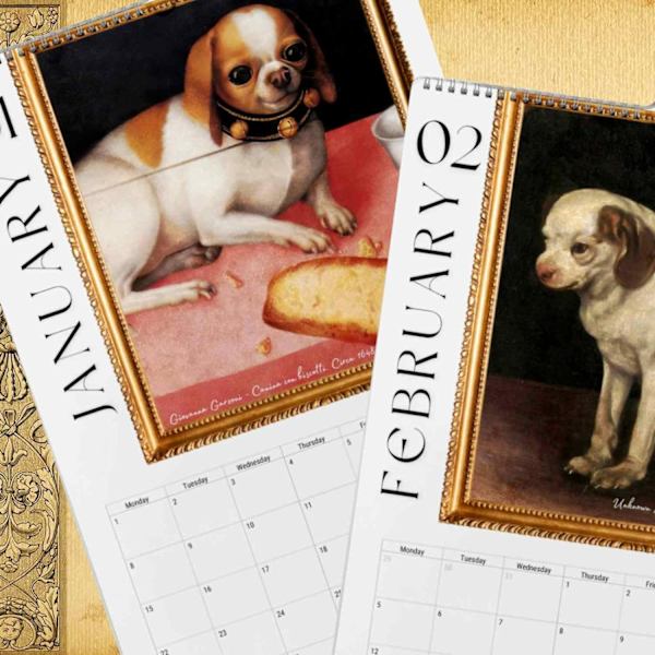 Konstig medeltida hundkalender 2024 | Ful hund väggkalender konstiga presenter | Roliga medeltida hundar 2024 kalender månad till vy | Januari 2024
